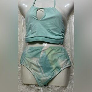 “Kona Sol” Light Green Tie Die Swimwear 2 Piece SZ: (M) New No Tags Set